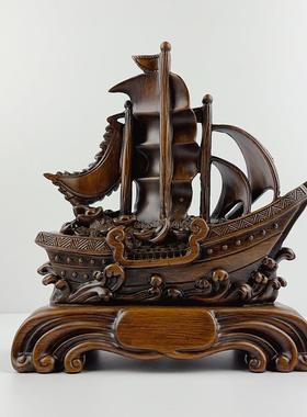 家直树脂仿木纹一帆风顺厂帆船摆销件创意中式K626送客户商务礼摆