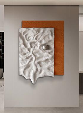 现代简约3D立体浮雕玄关装饰画手绘砂岩客厅实物画设计师钢球挂画