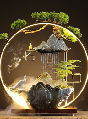 流水生财摆件办公室桌面循环鱼缸流水器客厅家居饰品招财开业礼物