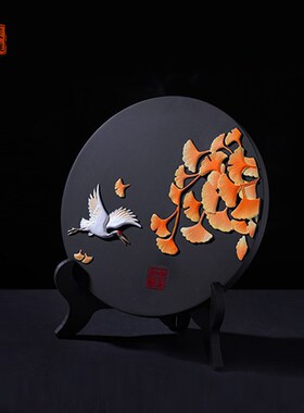 金乌炭雕鹤与银杏叶活性炭创意家居摆件新房装饰品吸甲醛祛异味