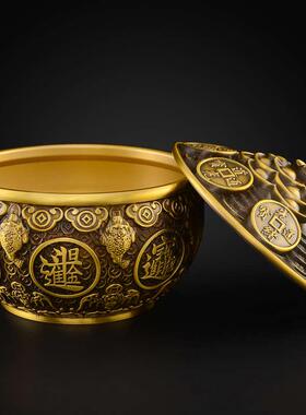 聚宝盆摆件黄铜招聚铜制带铜质号蟾聚宝盆金存钱罐年2025盖子财大