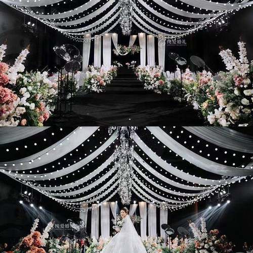 婚庆弹力布顶纱顶幔布幔装饰韩式婚堂礼舞台部飘吊酒店PDD10049云 - 图0