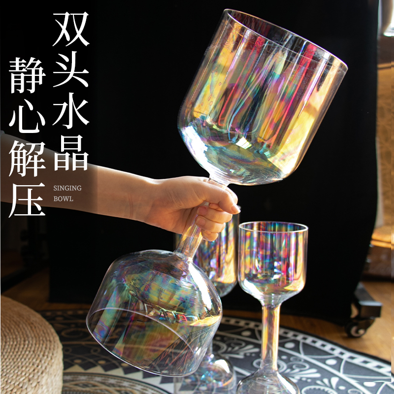手持颂钵水晶钵双头玻璃钵音钵采耳瑜伽冥想简约透明手工钵盂摆件 - 图0