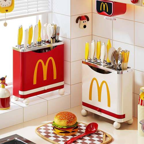 创薯胜天厨DJ-010房具不锈钢白色条红刀架台面壁挂置物刀收纳 - 图2