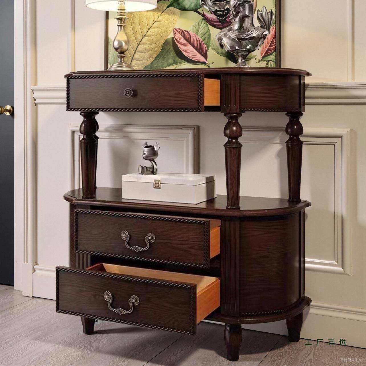 美式全实木圆客玄关桌厅入户半玄关台厅复古玄关柜门靠墙过GLY道,淘宝优惠券,粉丝福利购,淘宝优惠卷