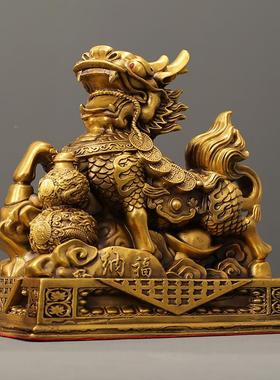 旺纳麒麟一对铜公母麒麟家财客厅摆件店铺办公室桌居面铜IXX福装