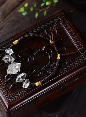 天然水晶闪灵钻编绳手链双尖原石水晶手串白赫尔基蒙男女饰品礼物