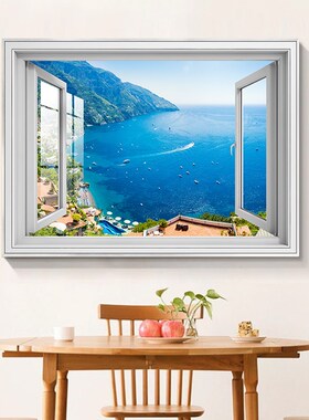 3D立体感假窗树林风景挂画仿真窗户客厅卧室床头玄关带灯发光装饰
