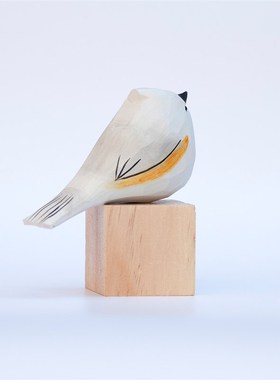小白鸟玄凤木雕可爱桌面情绪稳定小摆件家居饰品木质雕刻田园装饰
