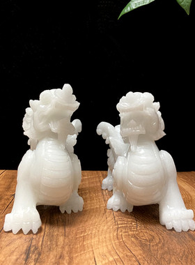 天然玉石貔貅摆件招财一对客厅店铺家居办公室装饰白玉皮丘纯手工