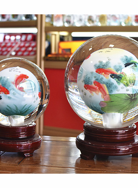 内画琉璃水晶球玻璃工艺品商务礼品国画民族艺术品送领导客户摆件