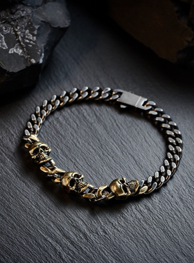 暗夜骑士骷髅钛钢手链男士