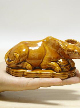 卧牛件摆陶瓷黄牛OJQ风水牛生牛家居客厅肖办公牛室工艺品礼品