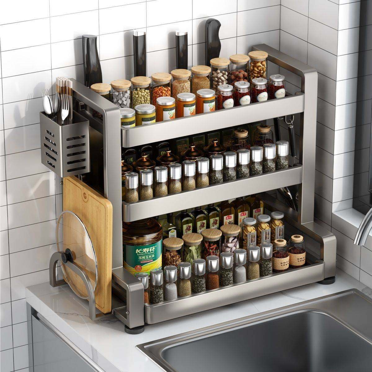 调味瓶罐置物架灰色品调料多功能收纳盒台面厨房油盐酱醋调料架子,淘宝优惠券,粉丝福利购,淘宝优惠卷