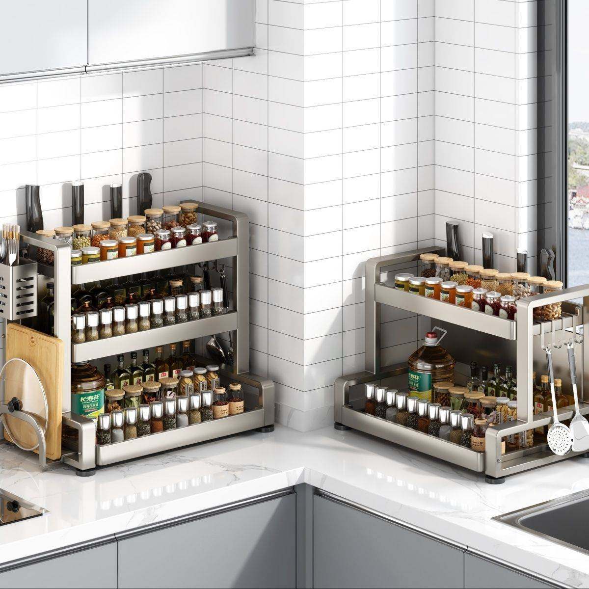 调味瓶罐置物架灰色品调料多功能收纳盒台面厨房油盐酱醋调料架子,淘宝优惠券,粉丝福利购,淘宝优惠卷