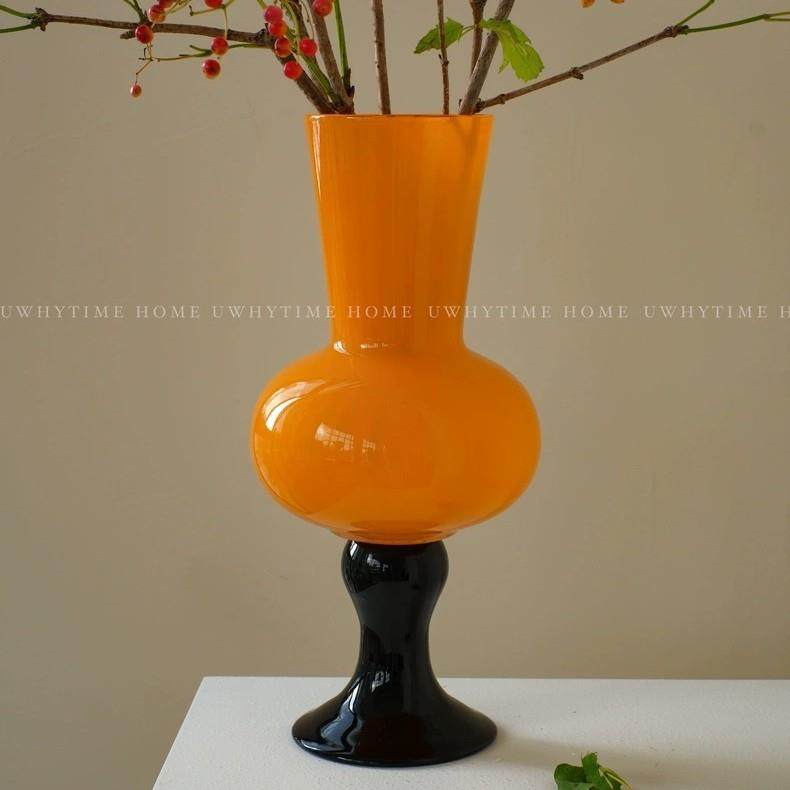 橘色复古新中式高脚琉璃花瓶中古风软装摆件鲜花百合水养玻璃花器,淘宝优惠券,粉丝福利购,淘宝优惠卷