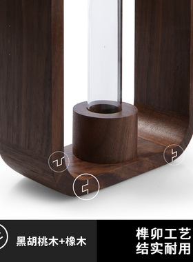 弘艺堂实木中式花瓶创意桌面摆件装饰干花插花器透明玻璃水培绿植