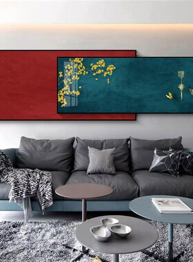 客厅装饰画新中式简装墙画茶室书房沙发背景墙挂画简约晶瓷画中画