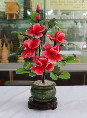 天然玉石仿真牡丹花假花盘景家居客厅装饰餐桌工艺品摆件创意礼品