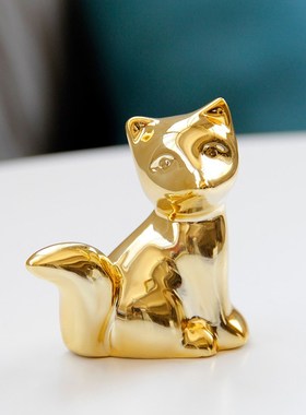 简约金色陶瓷小狐狸摆件动物家居装饰抽象迷你工艺品桌面装饰品