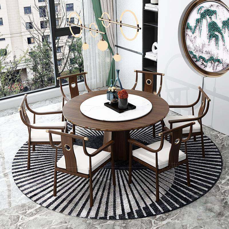 新中式实木圆桌时尚圆形餐厅桌子轻奢餐桌椅组合岩板现代简约家具,淘宝优惠券,粉丝福利购,淘宝优惠卷