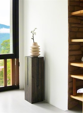 侘寂实木方墩花架民宿木墩边几底座茶室玄关复古回纹装饰木桩摆件