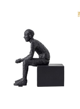 现代简约人物动物雕塑黑白摆件样板间客厅儿童房书房家居软装饰品