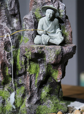仿真钓鱼翁小摆件中式微缩景观造景人物装饰摆设假山盆景布景配件