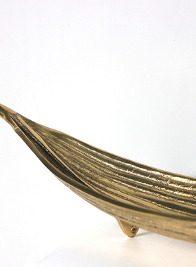 新古典亮金属铜船型果盘摆件样板房间软装饰品酒店会所餐厅摆设件