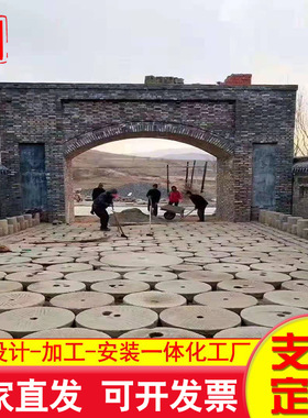 厂家现货民间老石器磨盘刻字磨盘石园林装饰铺路石摆件石磨盘