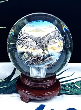 高档手工内画水晶球摆件万里长城牡丹山水大展宏图龙办公装饰中式