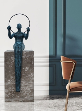 现代创意抽象人物雕塑摆件售楼处样板间大型玻璃钢落地装置艺术品