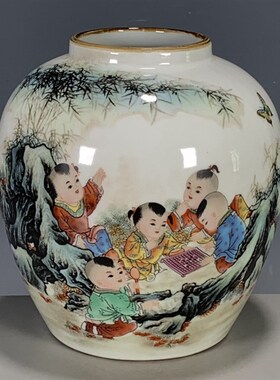 仿古玩清代光绪年制粉彩回流罐豆青釉紫边坛茶叶罐家居装饰品收藏