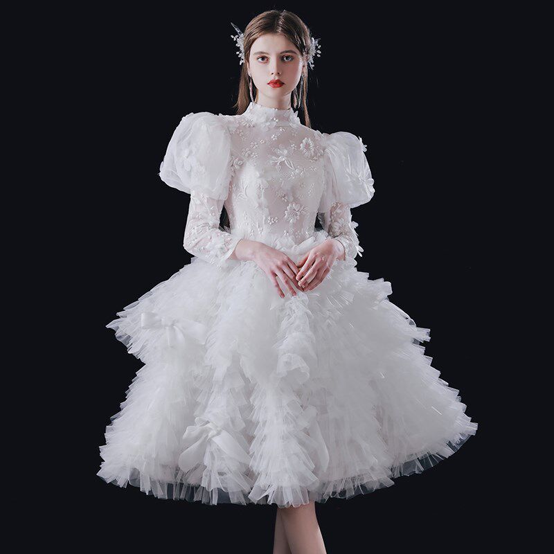 法式迎宾领证轻婚纱2024新款简约出门纱小个子蓬蓬公主裙晚礼服白,淘宝优惠券,粉丝福利购,淘宝优惠卷