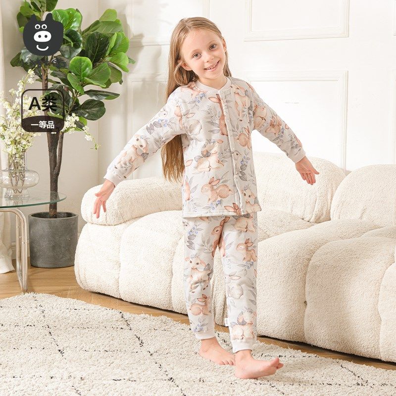 小猪大卫儿童夹棉高腰套装秋冬男女宝宝居家内衣套纯棉上衣裤子,淘宝优惠券,粉丝福利购,淘宝优惠卷