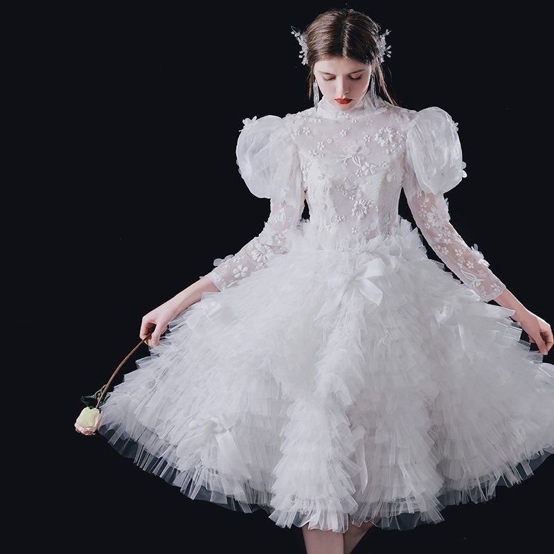 法式迎宾领证轻婚纱2024新款简约出门纱小个子蓬蓬公主裙晚礼服白,淘宝优惠券,粉丝福利购,淘宝优惠卷