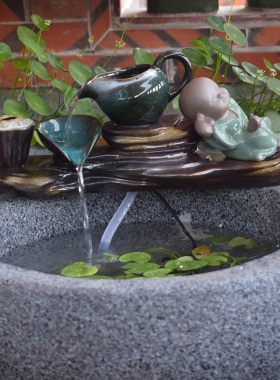 石牛槽陶瓷流水景循环增养鱼缸盆过滤庭院阳台花园DIY装饰水培盆