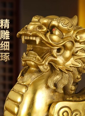 纯黄铜貔貅摆件一对皮丘公母家用店铺办公室客厅大号貔犰开业礼品