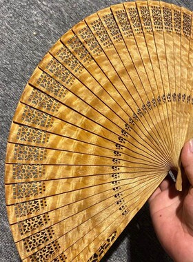 正宗四川金丝楠木小叶桢楠阴沉乌木苏扇满水波实木扇子工艺品摆件