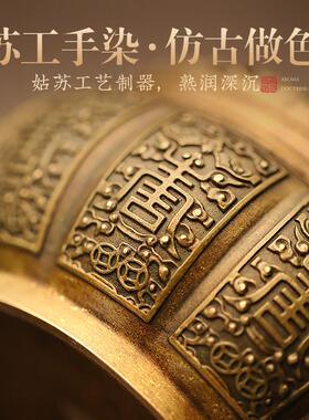 取寿字瓜棱苏工手染纯铜提烧炭手炉复古盘暖香手暖手炉家用檀香熏