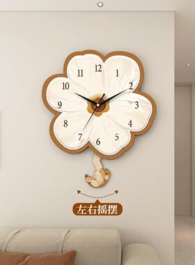 奶油风挂打钟代客厅家用静音时NYE钟创现意简约玄关饭厅挂墙免孔