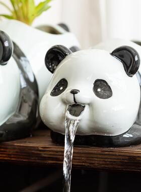 生态缸古法养鱼鱼缸循环水过滤容器造景流水陶瓷罐摆件熊猫出水口
