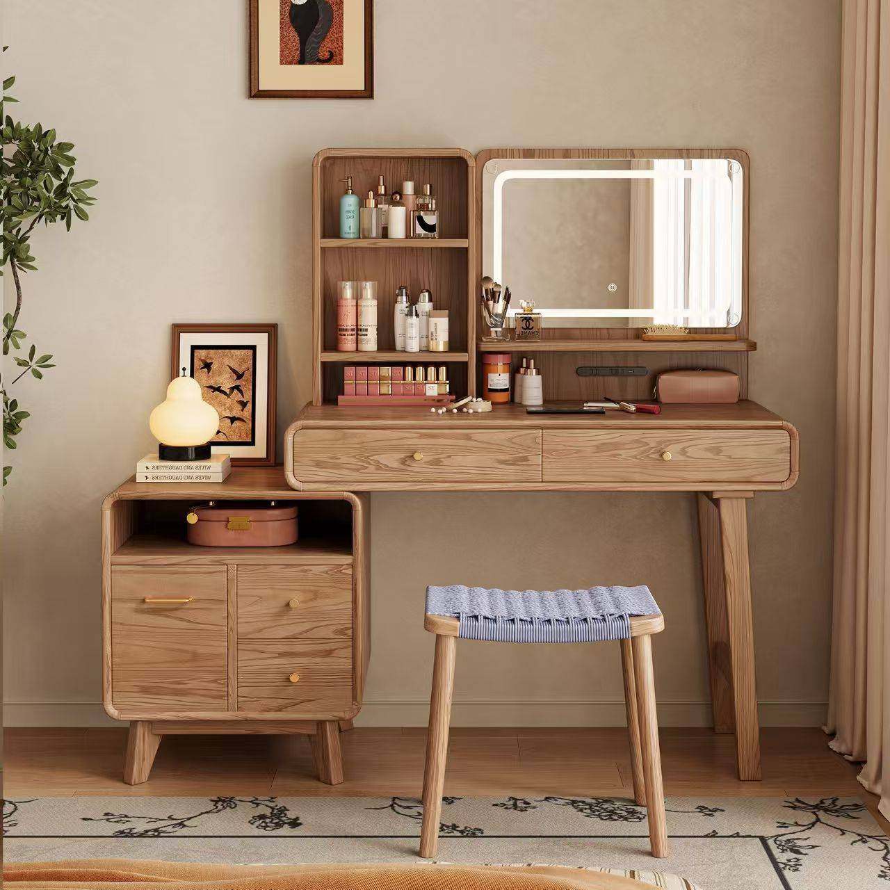 实木梳妆台斗柜一体卧室轻奢储物收纳柜多功能化妆桌书桌简约妆台,淘宝优惠券,粉丝福利购,淘宝优惠卷