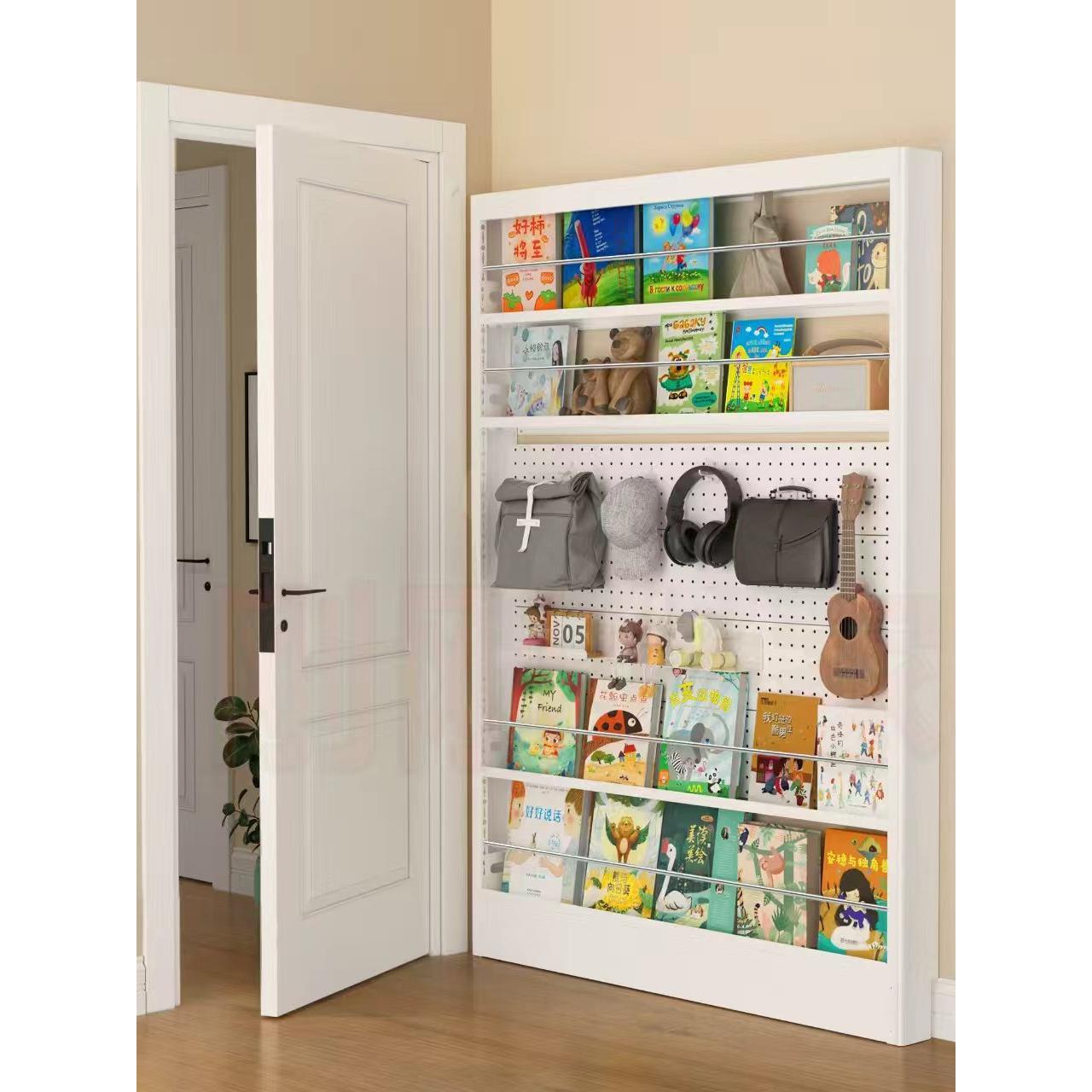 Behind-the-door bookshelf, steel ultra-thin perforated board storage rack, one-piece floor-to-ceiling wall storage, narrow gap, home picture book rack