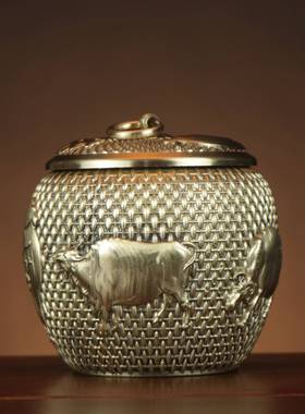 五牛茶叶罐小MFM密封罐高档号金盒属存茶存储罐铜子铜烟灰缸