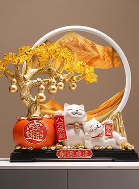式发财树流厅沙画猫子摆件客装饰中新房搬家250804-0礼物乔迁新居