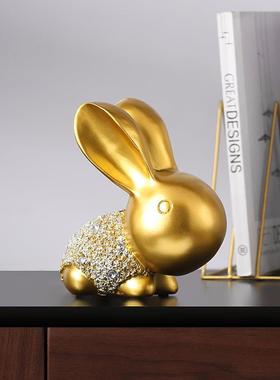 北欧创意可爱萌趣子对动物树脂工BS111070艺兔面摆件金色小兔桌客