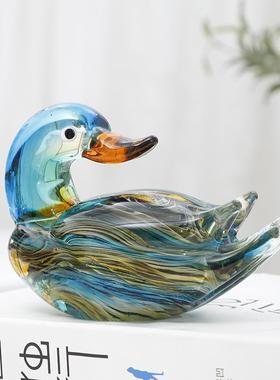 穆拉诺琉璃摆件玻璃子动物鸯鸭小灰工艺礼品桌鸭面鸳玄关01饰品