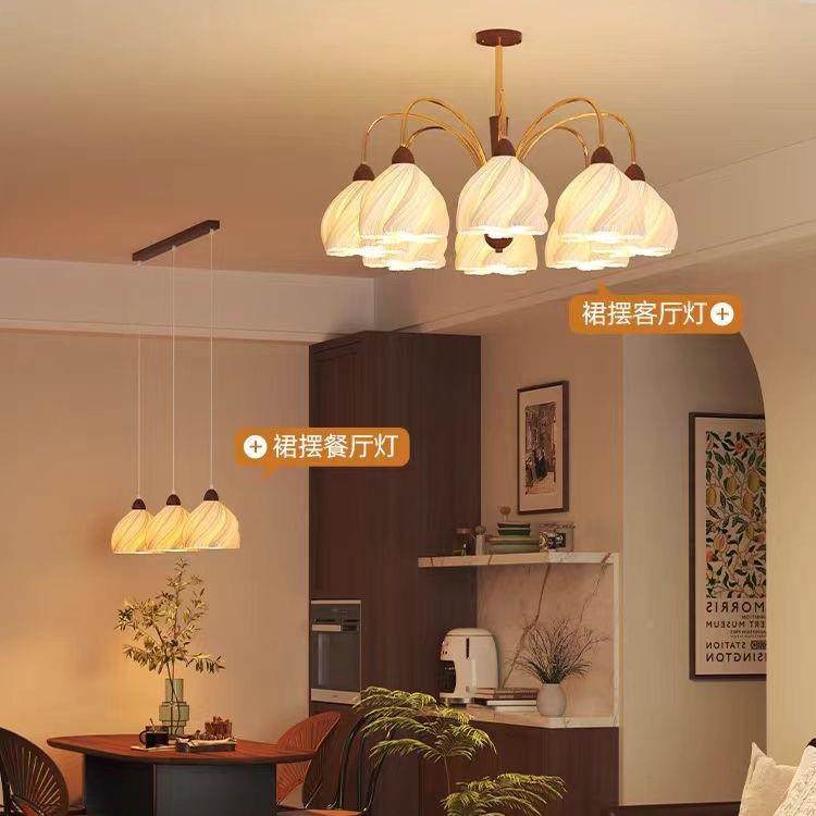 胡裙摆法885式复古桃木油吊灯灯客厅奶大厅主灯护眼高级感中古餐,淘宝优惠券,粉丝福利购,淘宝优惠卷