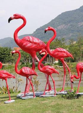 园林花园庭树院hln001婚庆摄道具脂拍玻璃钢动物真红色火烈仿鸟落